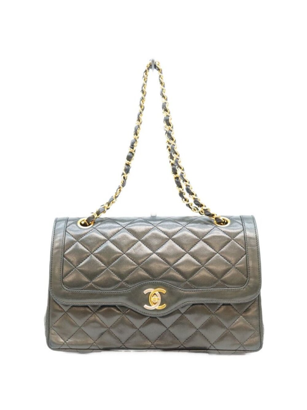 Chanel Black Lambskin Limited Edition Double Flap Quilted 26 Shoulder Bag